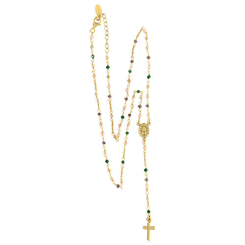 Collana Croce AMEN cristalli tortora e verdi finitura dorata 4