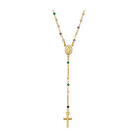 AMEN cross necklace with dove gray and green crystals, golden finish