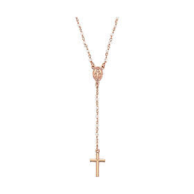 AMEN rosary necklace with white crystals and Miraculous Medal, rosé finish