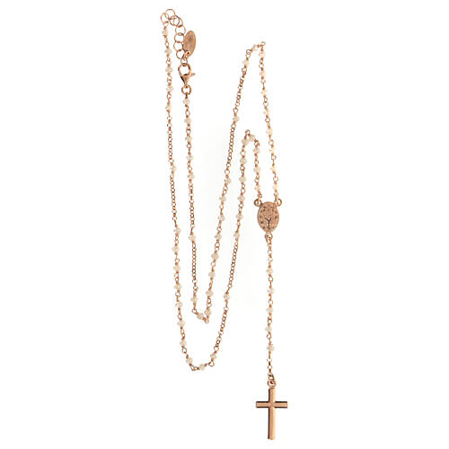 AMEN rosary necklace with white crystals and Miraculous Medal, rosé finish 4