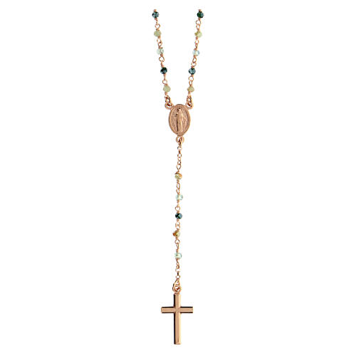AMEN rosary necklace with multicoloured crystals and Miraculous Medal, rosé finish 1