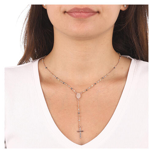 AMEN rosary necklace with multicoloured crystals and Miraculous Medal, rosé finish 2