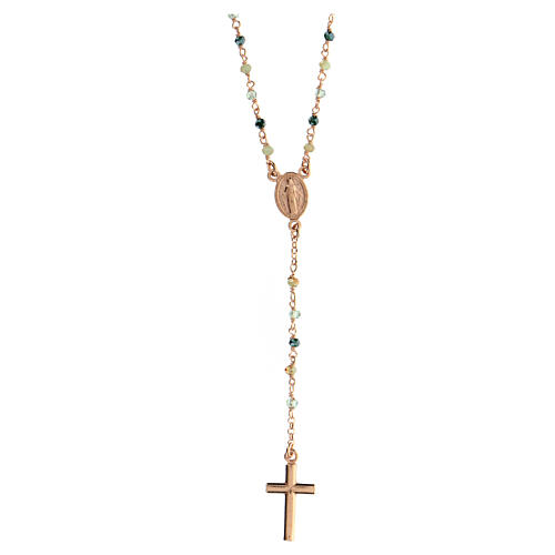 AMEN rosary necklace with multicoloured crystals and Miraculous Medal, rosé finish 4