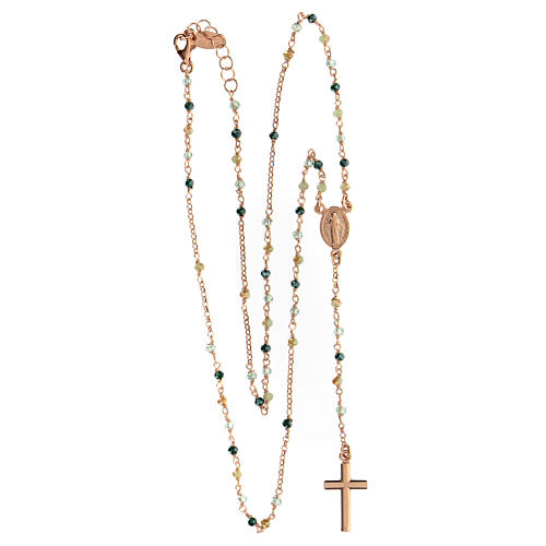 AMEN rosary necklace with multicoloured crystals and Miraculous Medal, rosé finish 5