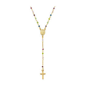 AMEN rosary necklace with colourful crystals and Miraculous Medal, gold plated 925 silver