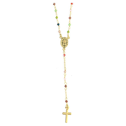AMEN rosary necklace with colourful crystals and Miraculous Medal, gold plated 925 silver 3