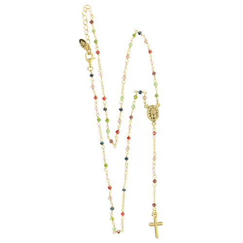 AMEN rosary necklace with colourful crystals and Miraculous Medal, gold plated 925 silver 4