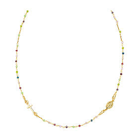 Collana Amen cristalli amaranto rosa verdi finitura dorata