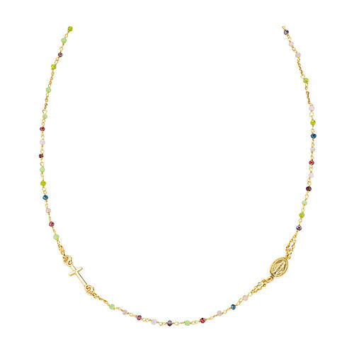 Collana Amen cristalli amaranto rosa verdi finitura dorata 1