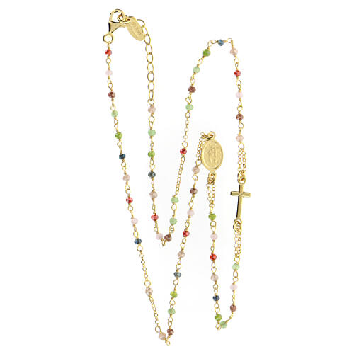Collana Amen cristalli amaranto rosa verdi finitura dorata 4