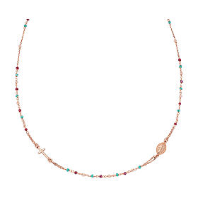 AMEN necklace with multicoloured crystals and Miraculous Medal, rosé 925 silver