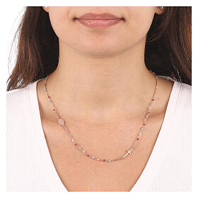 AMEN necklace with multicoloured crystals and Miraculous Medal, rosé 925 silver