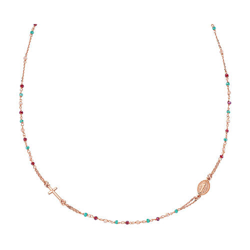 AMEN necklace with multicoloured crystals and Miraculous Medal, rosé 925 silver 1