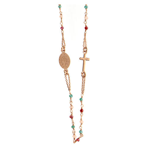 AMEN necklace with multicoloured crystals and Miraculous Medal, rosé 925 silver 3
