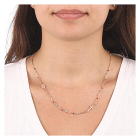 Miraculous necklace with cross AMEN crystals in 925 silver rose