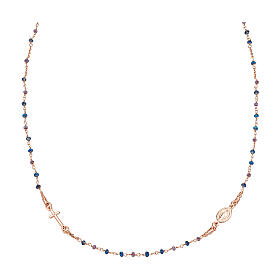 AMEN necklace with blue crystals and Miraculous Medal, rosé 925 silver