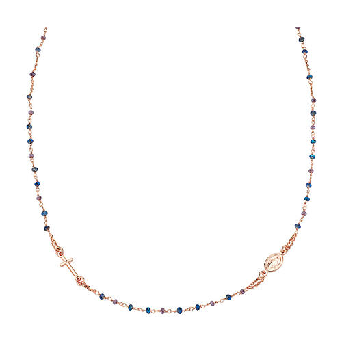 AMEN necklace with blue crystals and Miraculous Medal, rosé 925 silver 1
