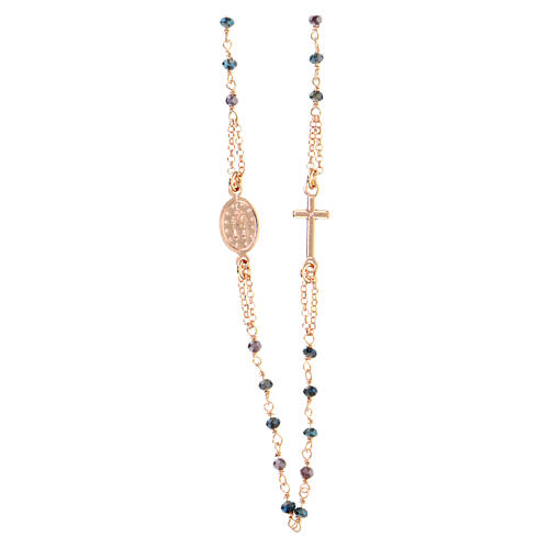 AMEN necklace with blue crystals and Miraculous Medal, rosé 925 silver 2