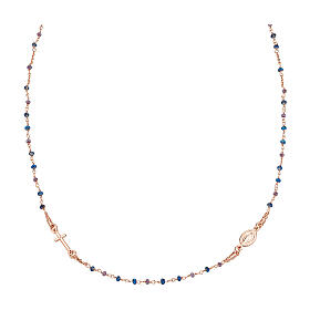 Collier AMEN Médaille Miraculeuse cristaux bleus taupe et argent 925 rosé
