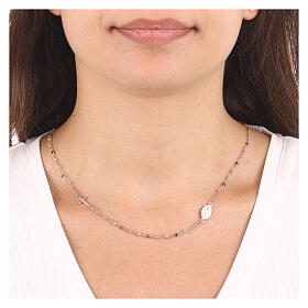 AMEN necklace with green crystals and Miraculous Medal, rosé 925 silver