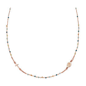 Miraculous necklace with multicolor green crystals AMEN 925 silver rose fin.