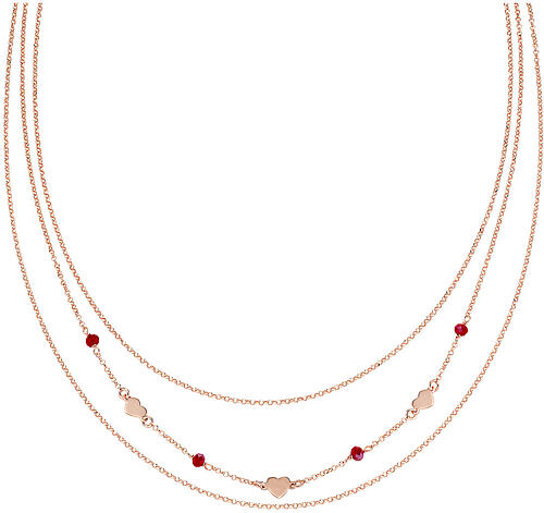 Collier AMEN triple chaîne coeurs et cristaux rouges argent 925 rosé 1
