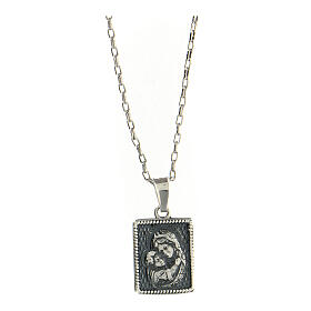 AMEN necklace with Virgin with Child pendant, burnished 925 silver