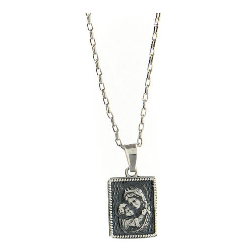 AMEN necklace with Virgin with Child pendant, burnished 925 silver 1