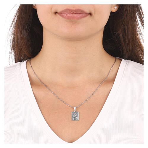 AMEN necklace with Virgin with Child pendant, burnished 925 silver 2