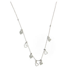 AMEN necklace with heart-shaped charms, rhodium-plated 925 silver