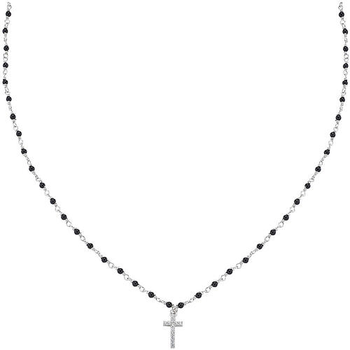 AMEN necklace with black crystals and white zircon cross, rhodium-plated finish 1