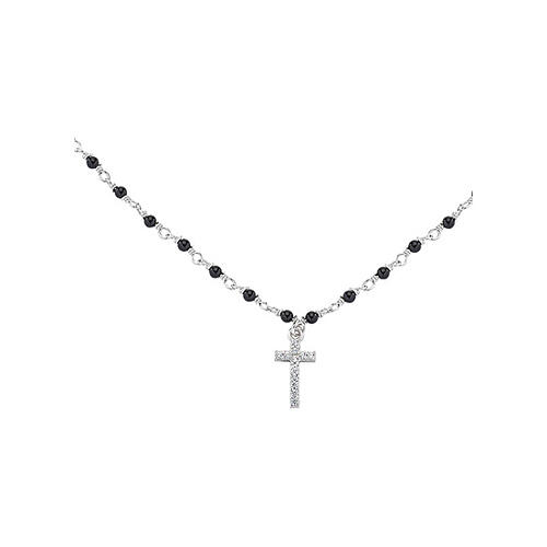 AMEN necklace with black crystals and white zircon cross, rhodium-plated finish 3