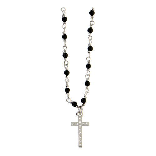 AMEN necklace with black crystals and white zircon cross, rhodium-plated finish 4