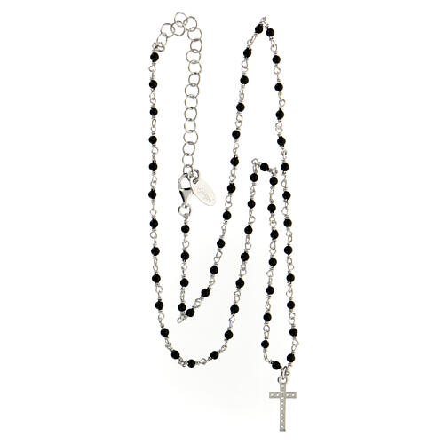 AMEN necklace with black crystals and white zircon cross, rhodium-plated finish 5