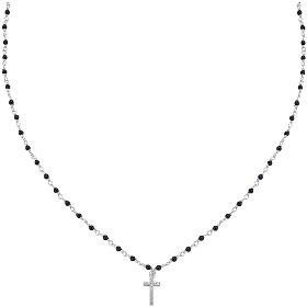 Colar AMEN cruz de zircões brancos e cristais pretos prata 925 rodinada