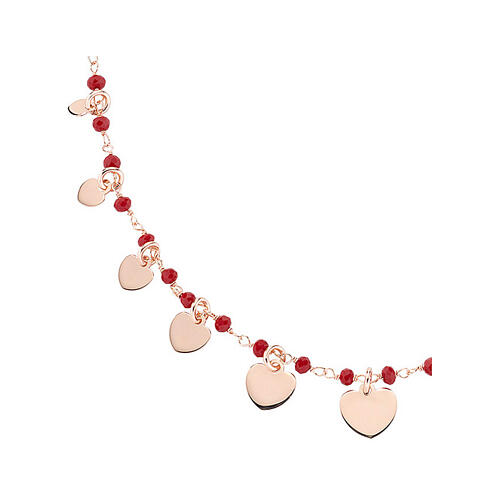 Kette mit kleinen Herz-Anhängern, AMEN, 925er Silber, Rosé-Finish, rote Kristalle 3