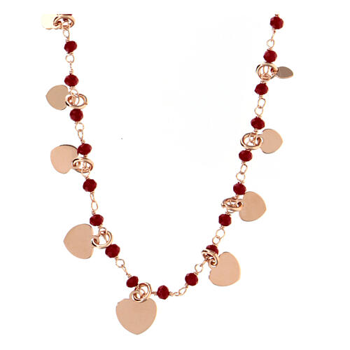 AMEN necklace with heart-shaped charms and red crystals, rosé 925 silver 4