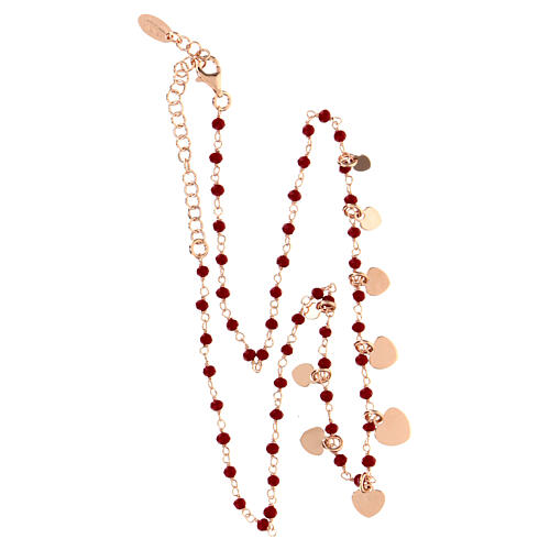 AMEN necklace with heart-shaped charms and red crystals, rosé 925 silver 5