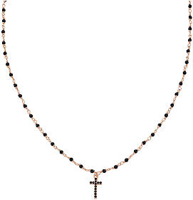 AMEN necklace with black crystals and black zircon cross, rosé finish