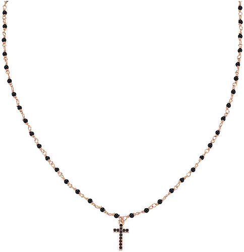 AMEN necklace with black crystals and black zircon cross, rosé finish 1