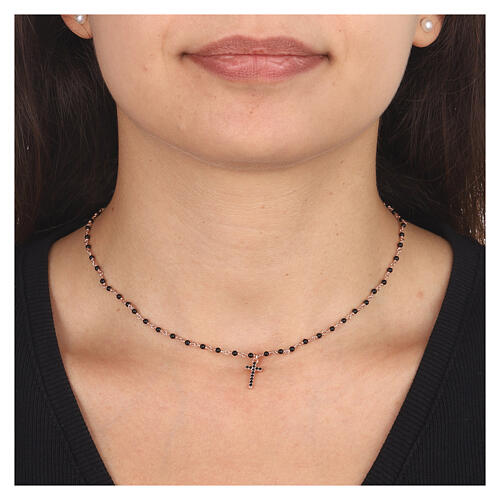 AMEN necklace with black crystals and black zircon cross, rosé finish 2