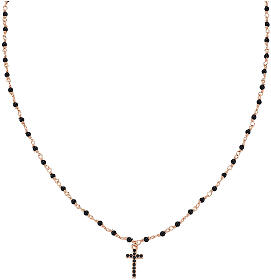 Black zircon cross necklace AMEN 925 silver rose finish