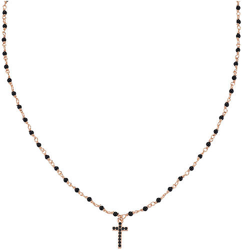 Black zircon cross necklace AMEN 925 silver rose finish 1