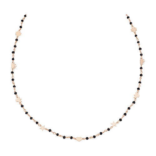 AMEN necklace with black crystals and symbols, rosé finish 1