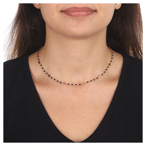 AMEN necklace with black crystals and symbols, rosé finish 2