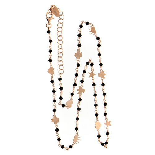 AMEN necklace with black crystals and symbols, rosé finish 4