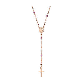 AMEN rosary necklace with amaranth crystals and Miraculous Medal, rosé finish