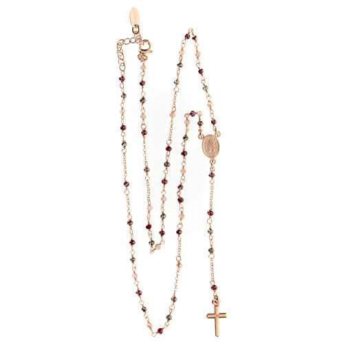 AMEN rosary necklace with amaranth crystals and Miraculous Medal, rosé finish 4