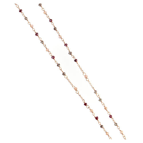 Collier AMEN type chapelet cristaux amarante rose taupe finition rosée 3