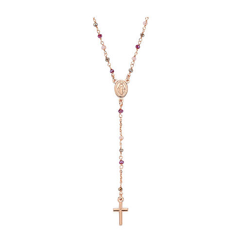 Naszyjnik Krzyż i Medalik Cudowna Madonna, AMEN, srebro 925, różowe wykończenie 1